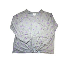Perch by Blu Pepper Gray Purple Polka Dot Long Sleeve Knit Top Women’s Size 2XL